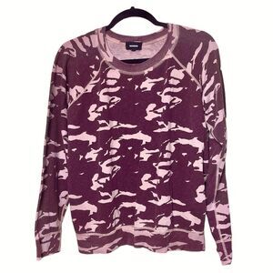 Monrow womens classic pullover top sweater burgundy camo pattern size small